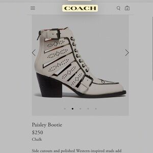 Paisley Chalk pointed toe Bootie by Coach studded size 7 chalk western boot